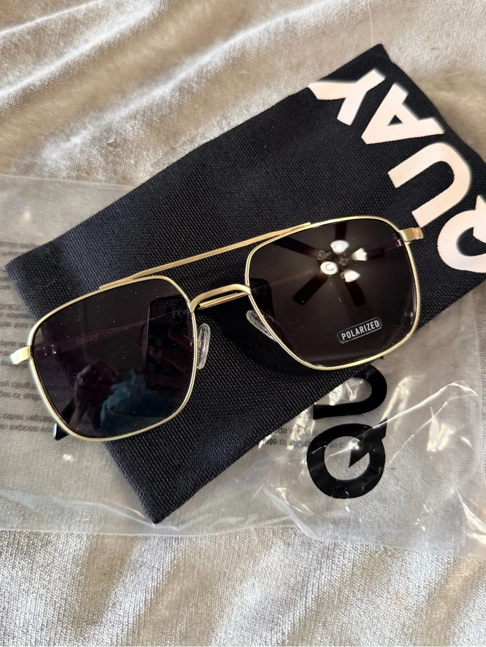 Quay Australia Gold Frame Black Lens Polarized Sunglasses